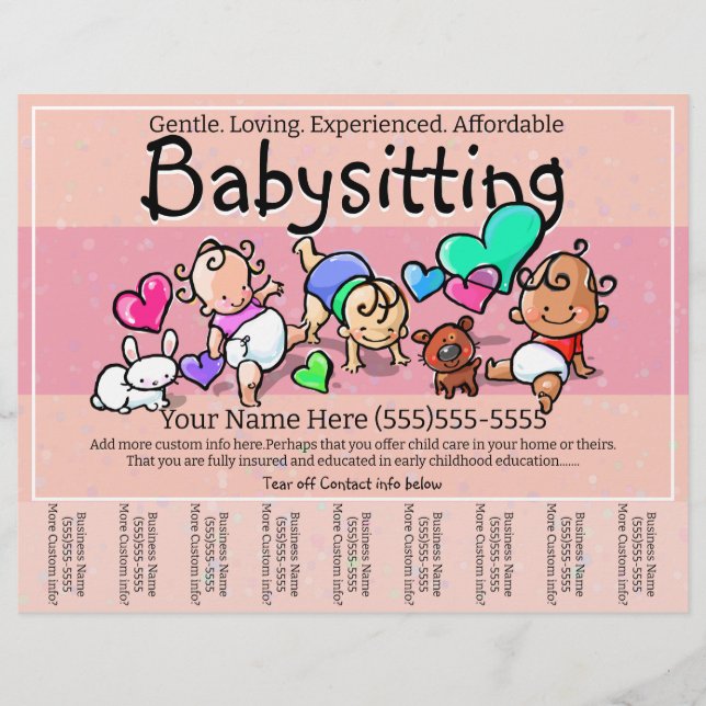 Babysitting Cute Child Care  Day Care Tear Sheet (Front)