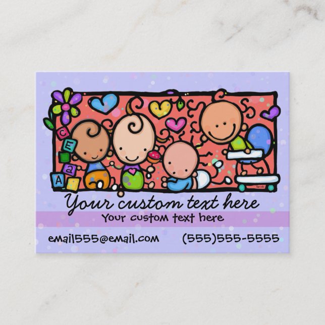 Babysitting Day care. Child care.Purple. Business Card (Front)