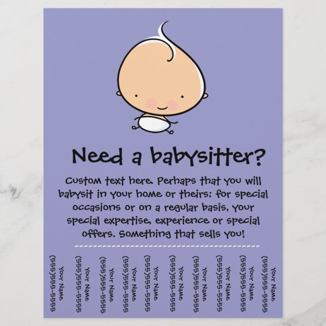 Babysitting promotional tear sheet flyer (Front)