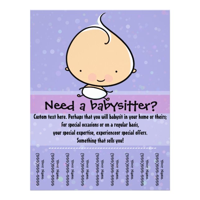 Babysitting promotional tear sheet flyer (Front)