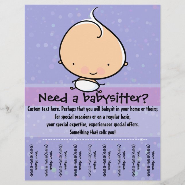 Babysitting promotional tear sheet flyer (Front)