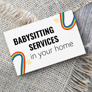 Babysitting Services in home, fun rainbow star Business Card