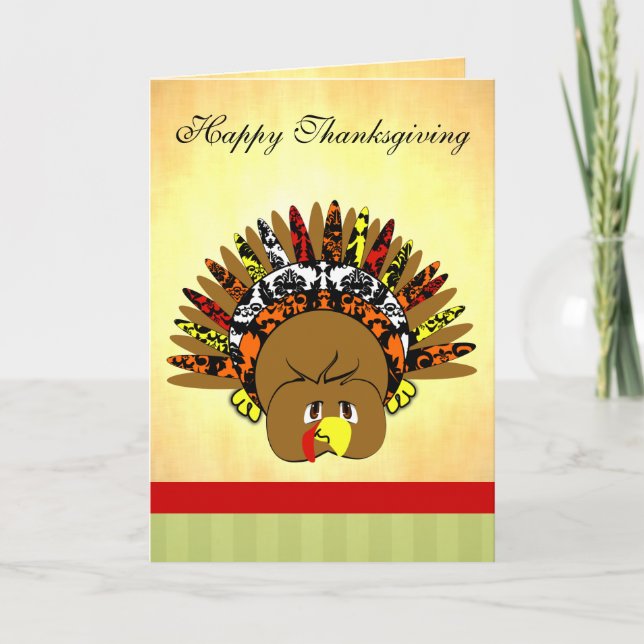 babyturkeycolorsdamaskcircles holiday card (Front)
