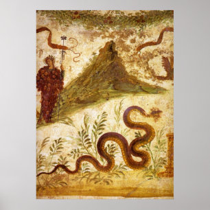 Bacchus and Serpent Agathodaimon in Pompeii Poster
