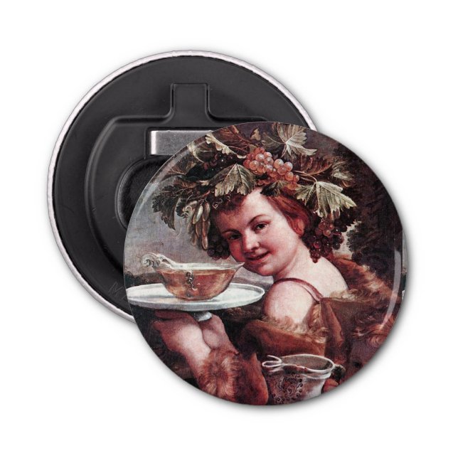 BACCHUS, GRAPES AND WHITE WINE BOTTLE OPENER (Front)