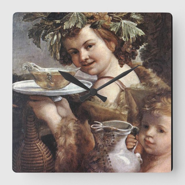 BACCHUS, GRAPES AND WHITE WINE SQUARE WALL CLOCK (Front)