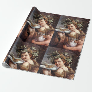 BACCHUS, GRAPES AND WHITE WINE WRAPPING PAPER