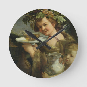 Bacchus (oil on canvas) round clock