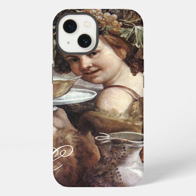 BACCHUS WITH GRAPES AND WINE MONOGRAM iPhone CASE (Back)