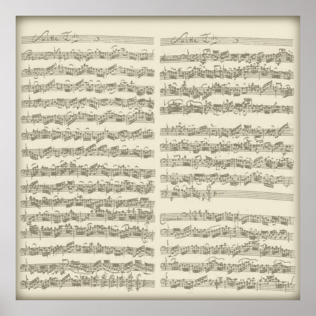 Bach 2nd Cello Suite, Several Manuscript Pages Poster (Front)
