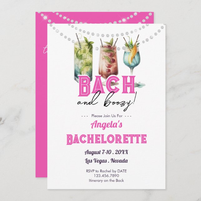 Bach and Boozy Bachelorette Party itinerary Invitation (Front/Back)