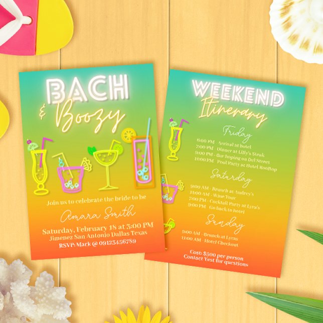 Bach and Boozy Bachelorette with Itinerary  Invitation (Bach and Boozy Bachelorette with Itinerary Invitation)