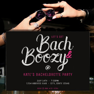 Bach & Boozy Black & Pink Bachelorette Party Invitation