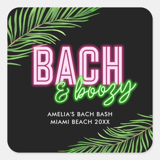 Bach & Boozy Neon Green & Pink Tropical Weekend Square Sticker (Front)