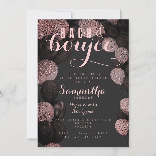 BACH Boujee Black Pink Balloons Bachelorette Party Invitation (Front)