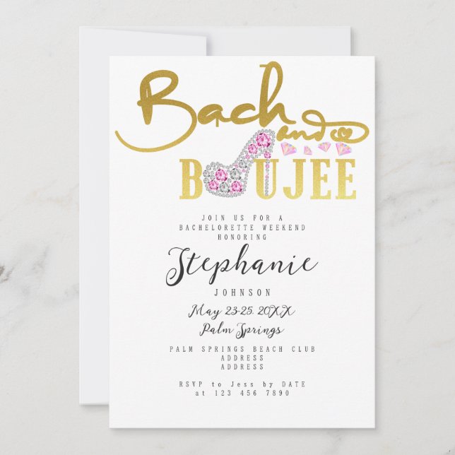 Bach & Boujee Gold Diamond Glam Bachelorette Party Invitation (Front)