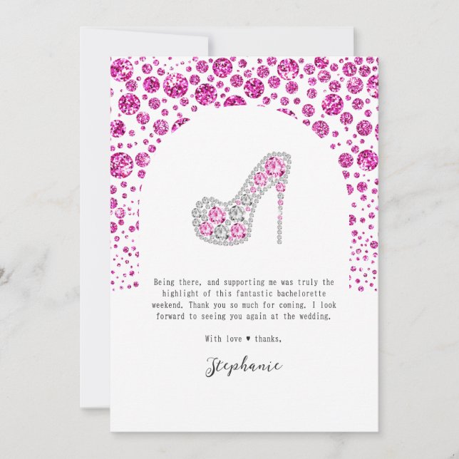 Bach & Boujee Pink Diamond Glam Bachelorette Party Thank You Card (Front)