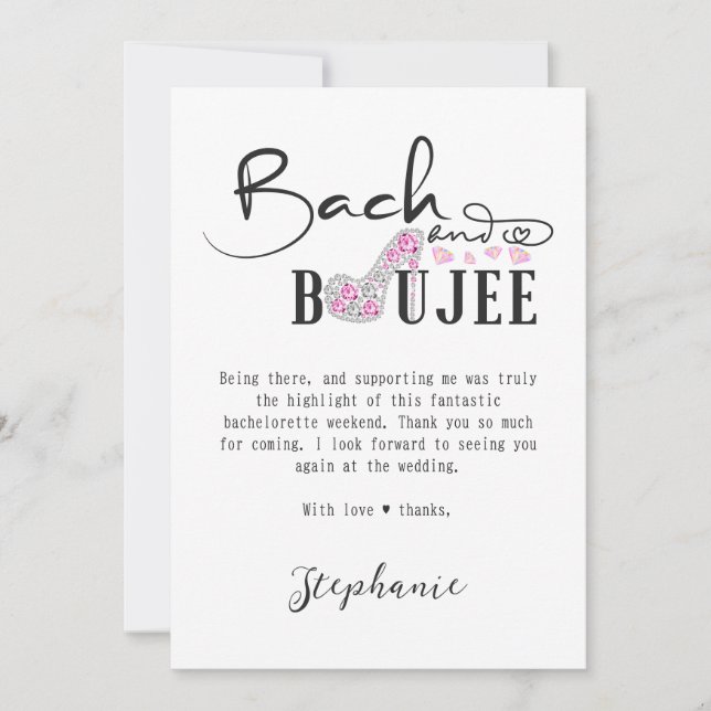 Bach & Boujee Pink Diamond Glam Bachelorette Party Thank You Card (Front)