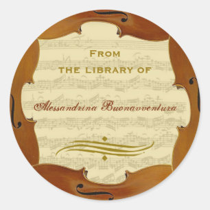 Bach Cello Suite Manuscript Customisable Bookplate Classic Round Sticker