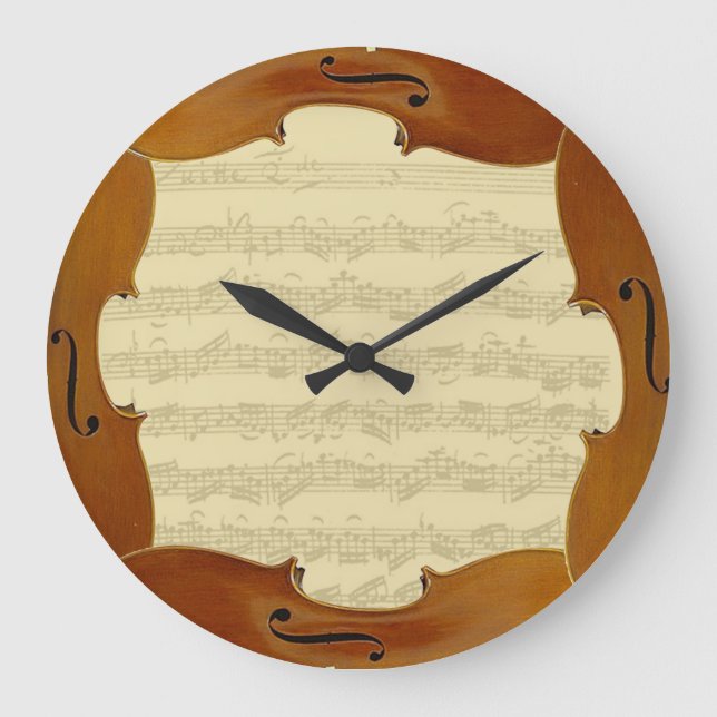 Bach Cello Suite Manuscript in Cello Frame Large Clock (Front)