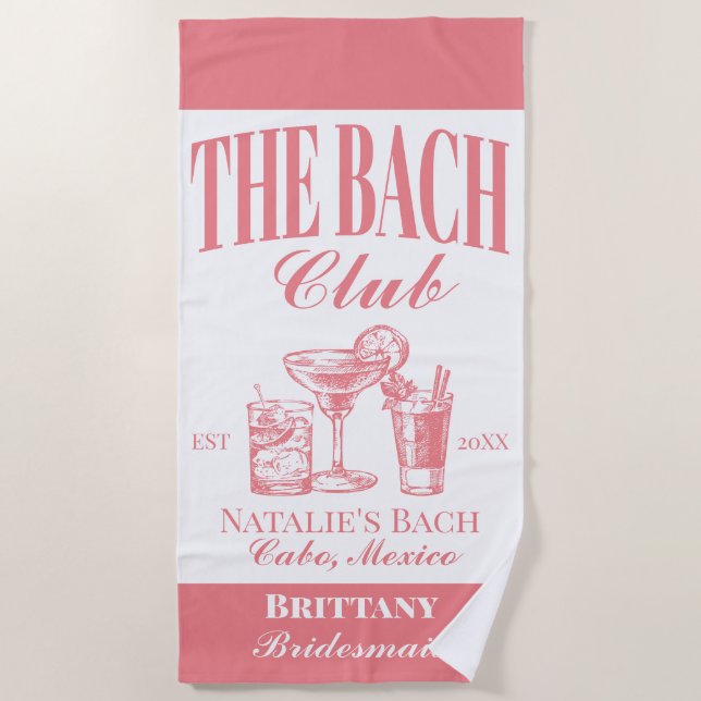 Bach Club Personalised Bachelorette Party Custom Beach Towel (Front)