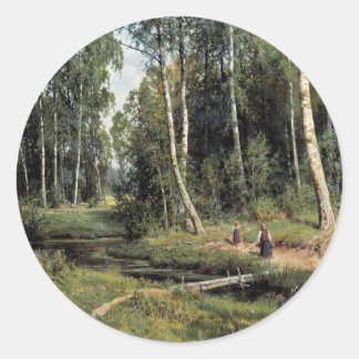 Bach In The Birch Forest By Schischkin Iwan Iwanow Classic Round Sticker