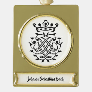 Bach Insignia, Siegel, Seal, Crest, Monogram Gold Plated Banner Ornament