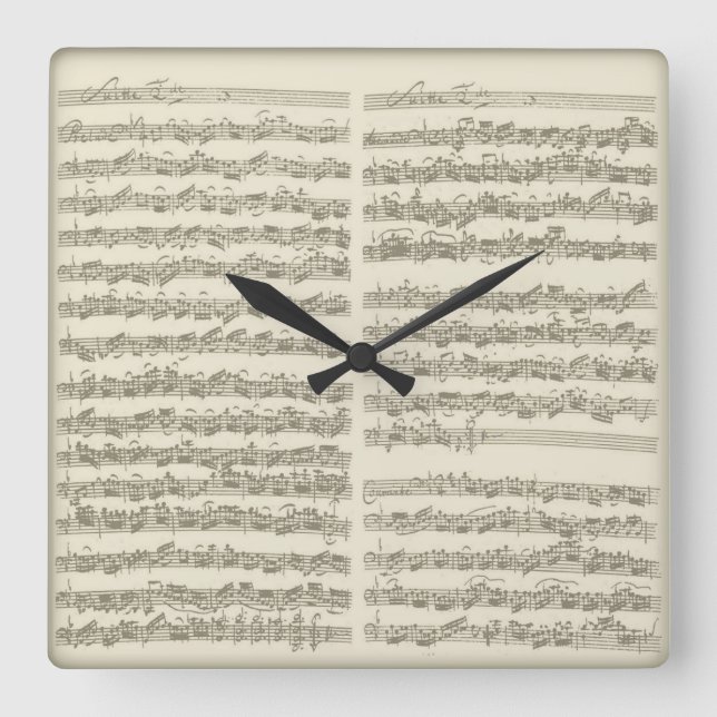 Bach Music Manuscript, 2nd Suite for Cello Solo Square Wall Clock (Front)