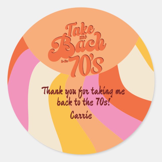 Bach to the 70s Retro Groovy Sunset Bachelorette Classic Round Sticker (Front)