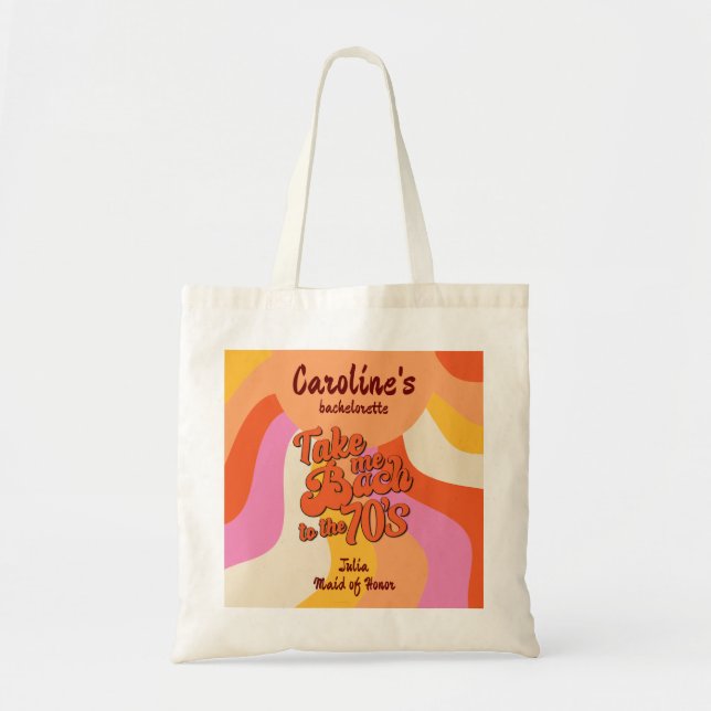Bach to the 70s Retro Groovy Sunset Bachelorette Tote Bag (Front)