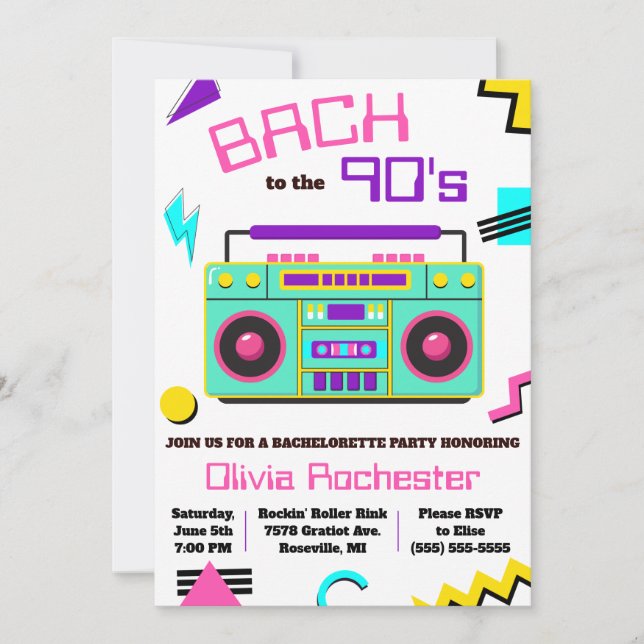 Bach to the 90's Bachelorette Party Invitation (Front)