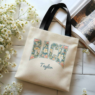 BACH Varsity Letters Blue Retro Floral Bridesmaid Tote Bag