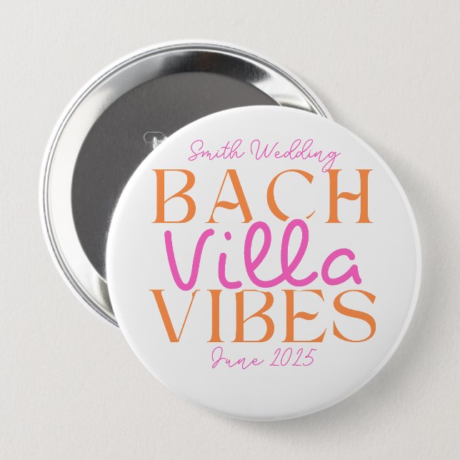 Bach Villa Vibes - Pink and Orange Tropical  10 Cm Round Badge (Front & Back)