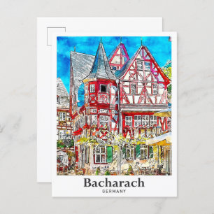 Bacharach Germany Travel Watercolor Hand Drawn Postcard