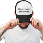 Bachelor Brigade Black and White Bachelor Party Trucker Hat<br><div class="desc">A modern black and white design with the words “Bachelor Brigade” for the groomsmen.</div>