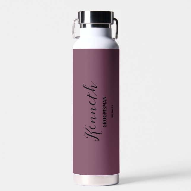 Bachelor Fuchsia Kiss and Black Modern Monogram  Water Bottle (Front)