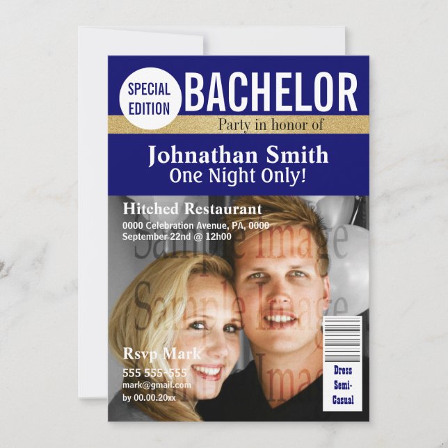 Bachelor magazine stag photo PERSONALIZE Invitation (Front)