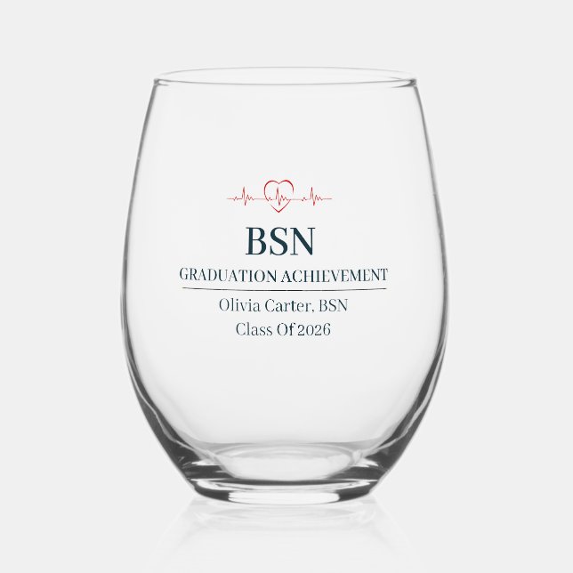 Bachelor of Science in Nursing Custom Name Year  Stemless Wine Glass (Back)