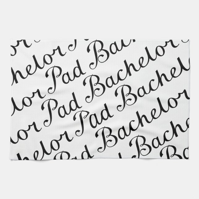 Bachelor Pad Diagonal Script Pattern B&WII Tea Towel (Horizontal)