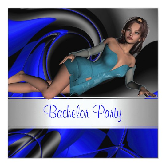 Bachelor Party Abstract Blue Curve Pin up Girl 3 Card