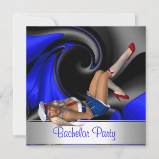 Bachelor Party  Abstract Blue Curve Pin up Girl Invitation