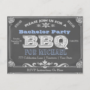 Bachelor Party   BBQ   Vintage Chalkboard Invitation Postcard