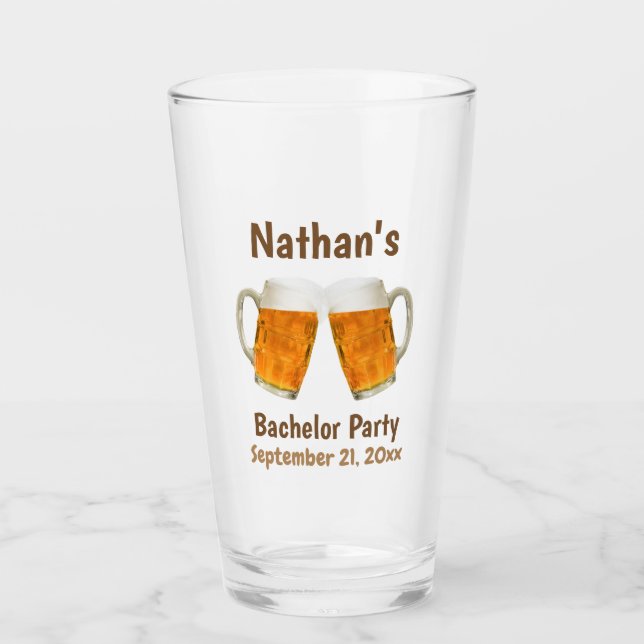 Bachelor Party Beer Cheers Groom Groomsmen Custom Glass (Front)