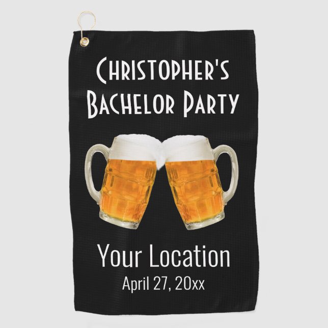 Bachelor Party Beer Cheers Wedding Golf Towel (Front)
