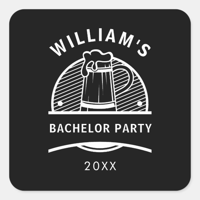 Bachelor Party Black and White Beers Square Sticker (Front)