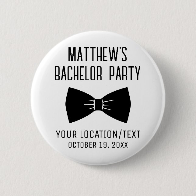 Bachelor Party Black Bow Tie Wedding Favour 6 Cm Round Badge (Front)