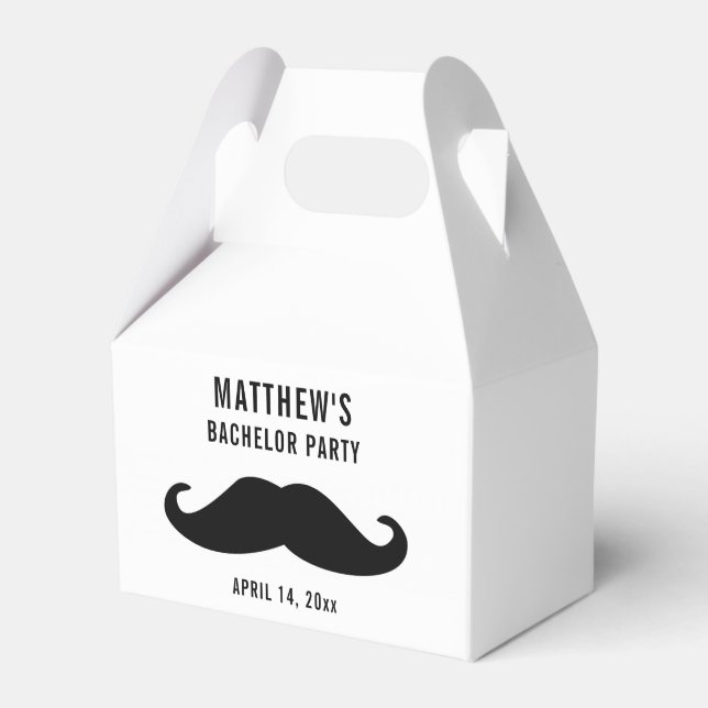 Bachelor Party Black Moustache Wedding Favour Box (Front Side)