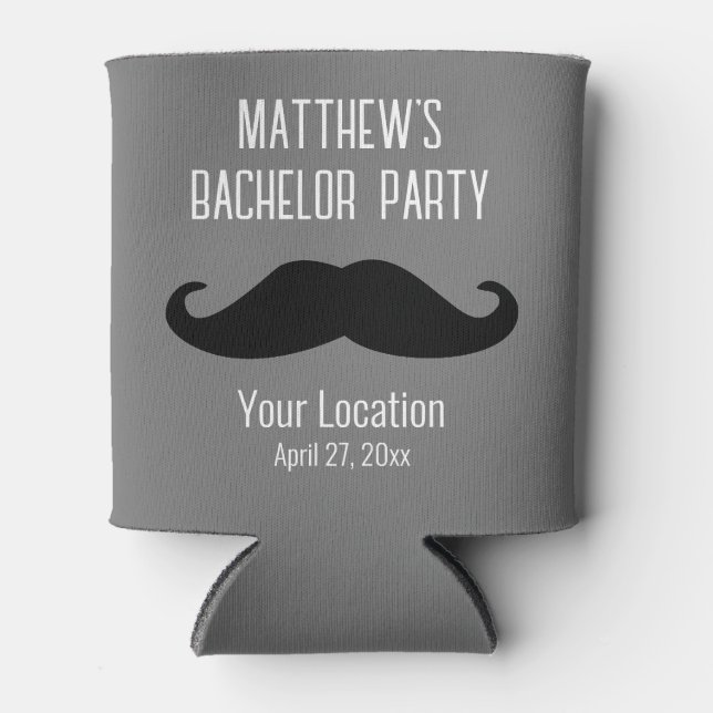 Bachelor Party Black Moustache Wedding Favour Can Cooler (Front)