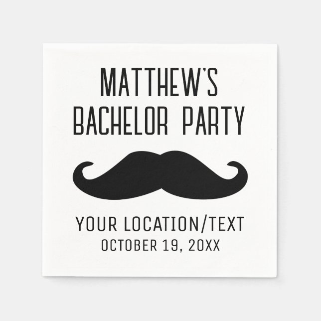 Bachelor Party Black Moustache Wedding Napkin (Front)