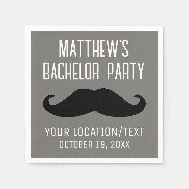 Bachelor Party Black Moustache Wedding Napkin (Front)